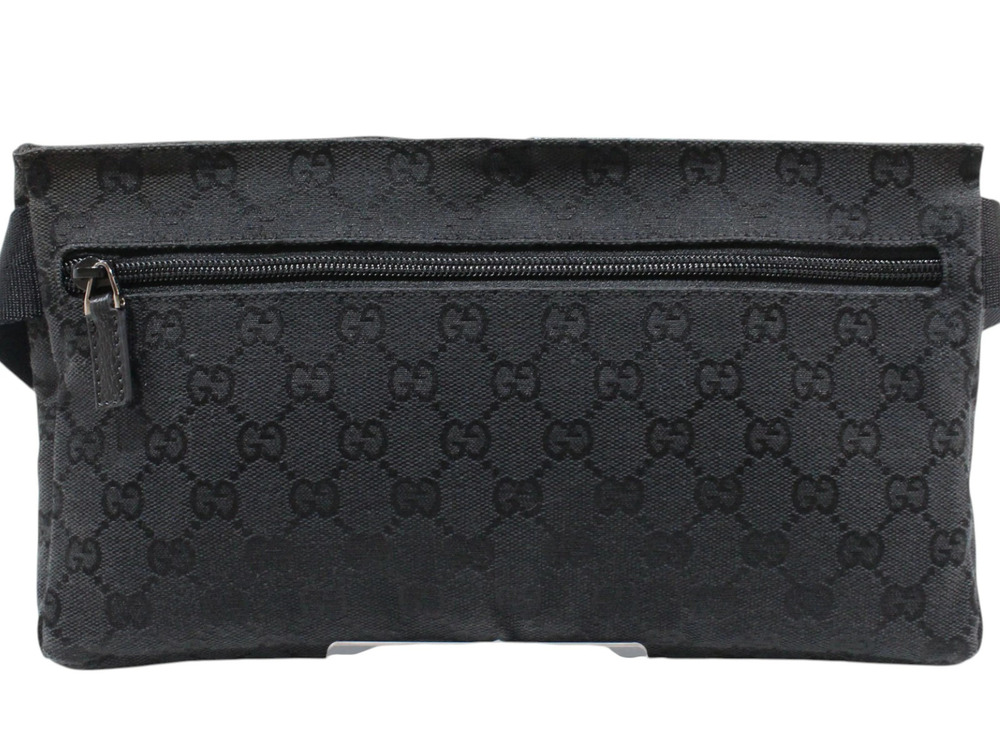 Gucci Leather Belt Black Crossbody Shoulder Body Canvas Bag Bum GG Black